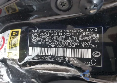 2013 Lexus Es 350 from USA, damaged, VIN JTHBK1GG2D2076274